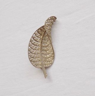 Vintage Filigree Sterling Silver Leaf Brooch