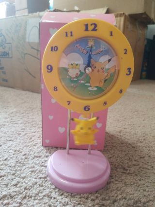 Vtg Rare Pokemon Pikachu Yellow Pendulum Clock Pocket Monster Japan