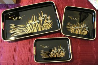 Vintage Toyo Lacquer 3 Piece Serving Tray Set,  From Japan