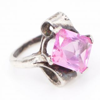 Vtg Sterling Silver - Faceted Pink Sapphire Cocktail Ring Size 5.  5 - 7g