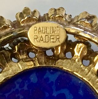 Vintage Pauline Rader Gold Plated Blue Oval Pin Brooch
