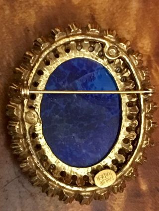 Vintage PAULINE RADER Gold Plated Blue Oval Pin Brooch 3