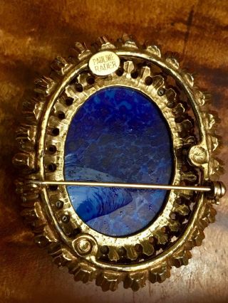 Vintage PAULINE RADER Gold Plated Blue Oval Pin Brooch 5
