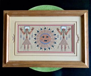 Vintage Authentic Signed Navajo Sand Painting,  Fred Hayes - Framed 18 ¼” X 12 ¼”