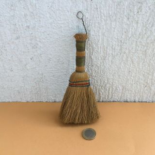 Vintage Handmade Straw Whisk Small Hanging Broom Wood Handle With Wire Wrap
