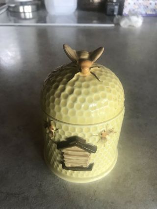 Vintage Adorable Ceramic Bee Hive Honey Pot Jar with Bees 4