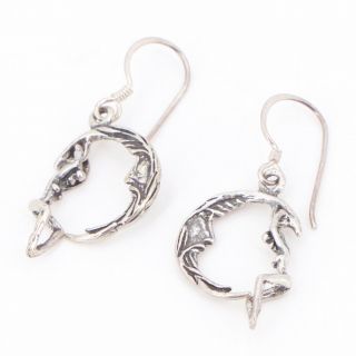 Vtg Sterling Silver - Crescent Moon Rider Nude Woman Dangle Earrings - 3g