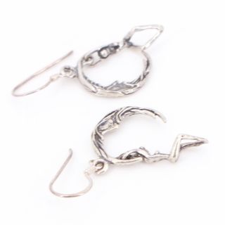 VTG Sterling Silver - Crescent Moon Rider Nude Woman Dangle Earrings - 3g 3