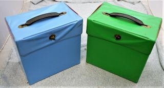 Pair Vintage Blue & Green Vinyl 45 Rpm Record Cases / Each Hold 50 Records