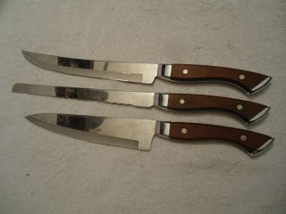 3 Pc Vintage 1 - 8 Inch 2 - 8 1/2 " Carvel Hall Chefs Knife Usa Wood Handle