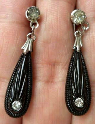 Stunning Vintage Estate Rhinestone In Glass Bead 1 1/4 " Post Earrings 2302g