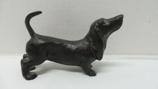 Vintage Painted Cast Metal Bassett Hound Dog Figurine