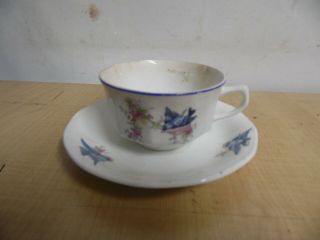 Vintage Antique Bluebird China Tea Cup And Saucer Estate Find
