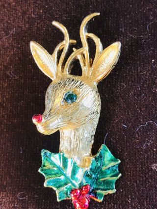 Vintage Sarah Coventry Whimsical Rudolph Reindeer Head Gold Pin