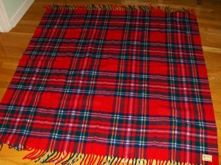 Vtg Horner Usa Fringed Wool Red Plaid Throw Blanket Cabin Lodge W/zipper Case