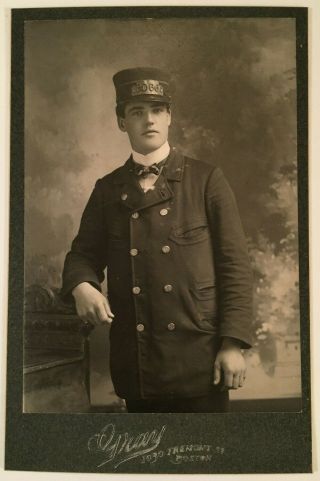 Vintage Cabinet Photo Of Boston Train Conductor In Uniform Hat Has 3066 Pic 3367