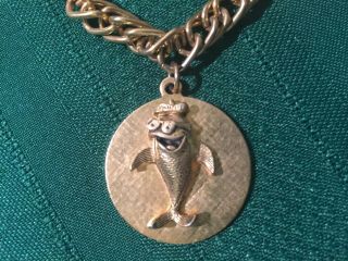 Vintage Pendant Bracelet Charlie The Tuna Starkist Brass Signed Skf