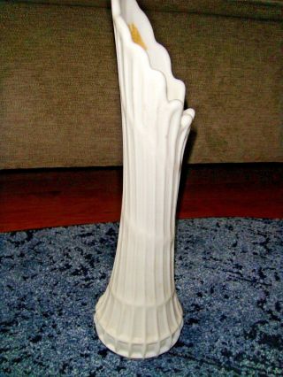 Vintage White Milk Glass Swung Vase 13 " Waffle Design
