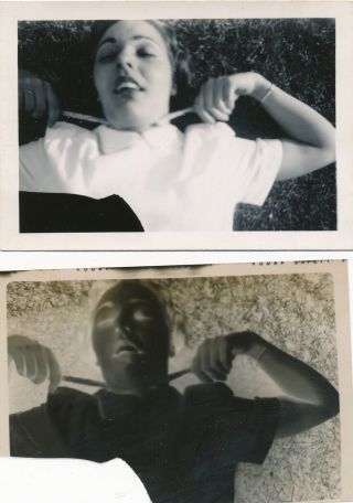 Ju23 Vintage B&w 2.  5x3.  5 Photo & Negative Sexy Lady Choking Herself Odd Picture