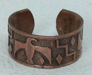 Vintage Native American - Symbols Solid Copper - Repoussé Open Band Ring