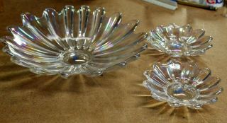 3 Vintage Federal Starburst Iridescent Carnival Glass Dish Bowls Fluted Edge Hr