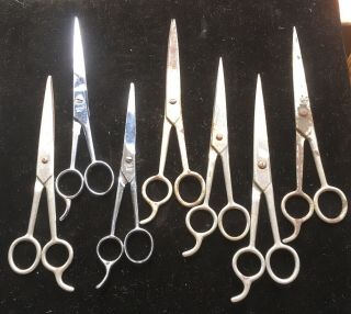 Assortment Of Nine Vintage Barber/hair Stylist Scissors Famous Makers Get All
