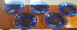5 Vintage ◇ Cobalt Blue Hazel Atlas Moderntone ◇ Depression Glass 6 Inch Plates