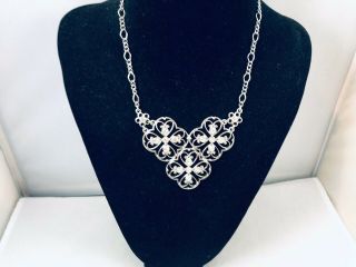 Vtg.  1928 Clear Rhinestone & Silver Tone Crosses Chunky Necklace