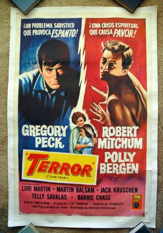 Vintage 1962 Cape Fear Movie Poster 1sh Thriller Film Nior Crime