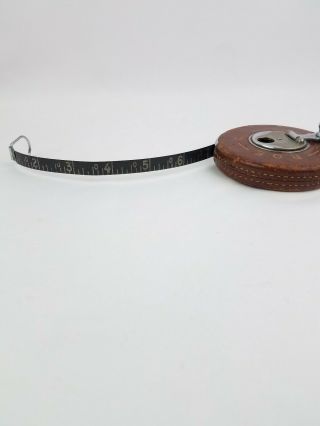 Vintage Justus Roe & Sons 50 Ft Tape Measure Brown Leather Black Tape 5