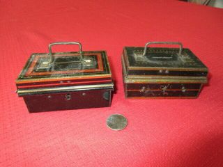 Vintage Tin Banks Document Box Shape W Handle Locking Mechanism No Keys Collect