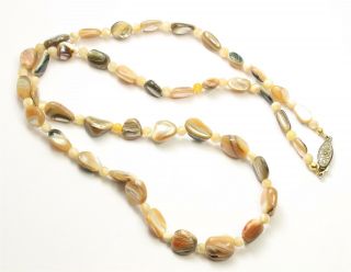 Vintage Handmade Elegant Abalone Mother Of Pearl Shell Bead Necklace 24 "