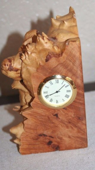 Vtg Charles Elkan Timeless Treasures Birds - Eye Maple Burl Wood Clock 4.  5 " X2.  5 "