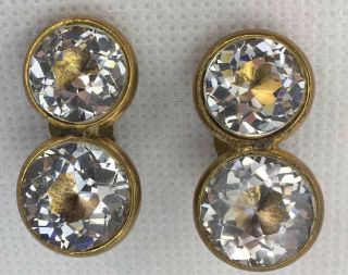 Vintage Chanel Clip On Earrings Made In France Rhinestone Some Wear