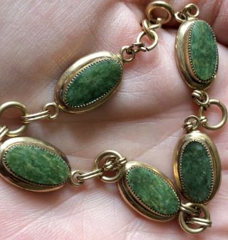 Vintage Green Stone Jade? 1/20 12k Gold Filled Bracelet Gorgeous