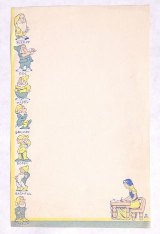 P981.  Vintage: Disney Enterprises Snow White Stationary Paper (c.  1937)