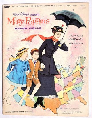 P998.  Vintage: Disney Mary Poppins Paper Dolls Authorized Whitman (1966) Uncut