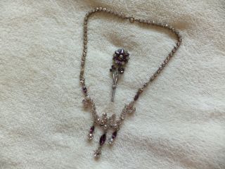 Vintage Costume Jewelry Rhinestone Necklace & Brooch