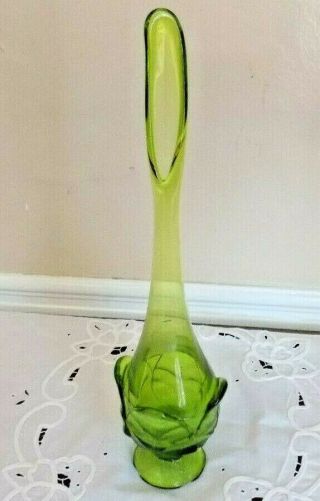Vintage Viking Art Glass Green Cabbage Leaf 14 In Vase With Label