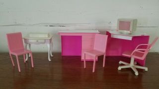 Vintage Barbie Furniture Computer,  Desk,  Vanity,  Two Chairs And Desk Chair