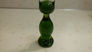 Vintage Hand Blown Green Glass Cat Paperweight Figurine