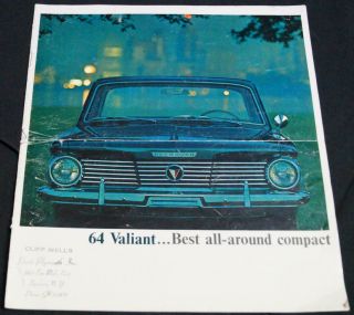 1964 Plymouth Valiant Automobile Car Advertising Sales Brochure Guide Vintage