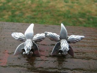 Vintage Taxco Mexico 925 Sterling Silver 3d Orchid Flower Screw Back Earrings