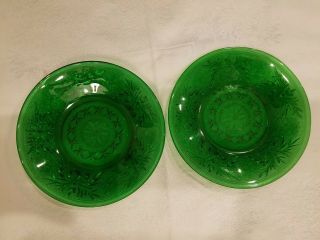2 Vtg Glass Forest Green Small Plates