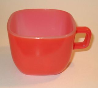 Vintage Red Square Glasbake Coffee Cup Mug Mid Century Kitchen Lipton Art Deco
