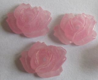 20 Vintage Japanese Glass Lt Pink Carved Flower Stones,  Center Hole 14mm X 11mm