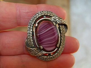 Vintage Signed Miracle Jewellery Scottish Celtic Banded Agate Plaid Brooch Pin
