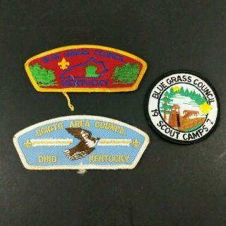 Vintage Boy Scout Patches Blue Grass Scioto Council Shoulder Strip Kentucky Camp