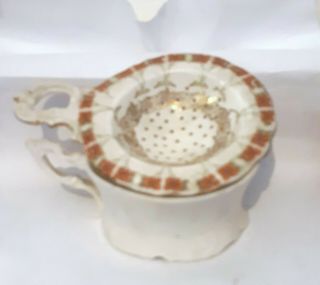 Tea Strainer Vintage Porcelain Fine China Floral Design With Gold Trim