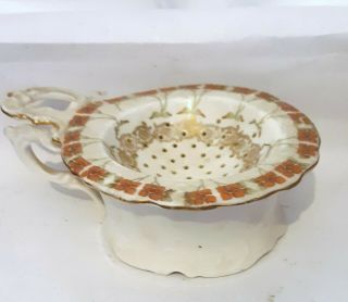 Tea Strainer Vintage Porcelain Fine China floral design with Gold Trim 2
